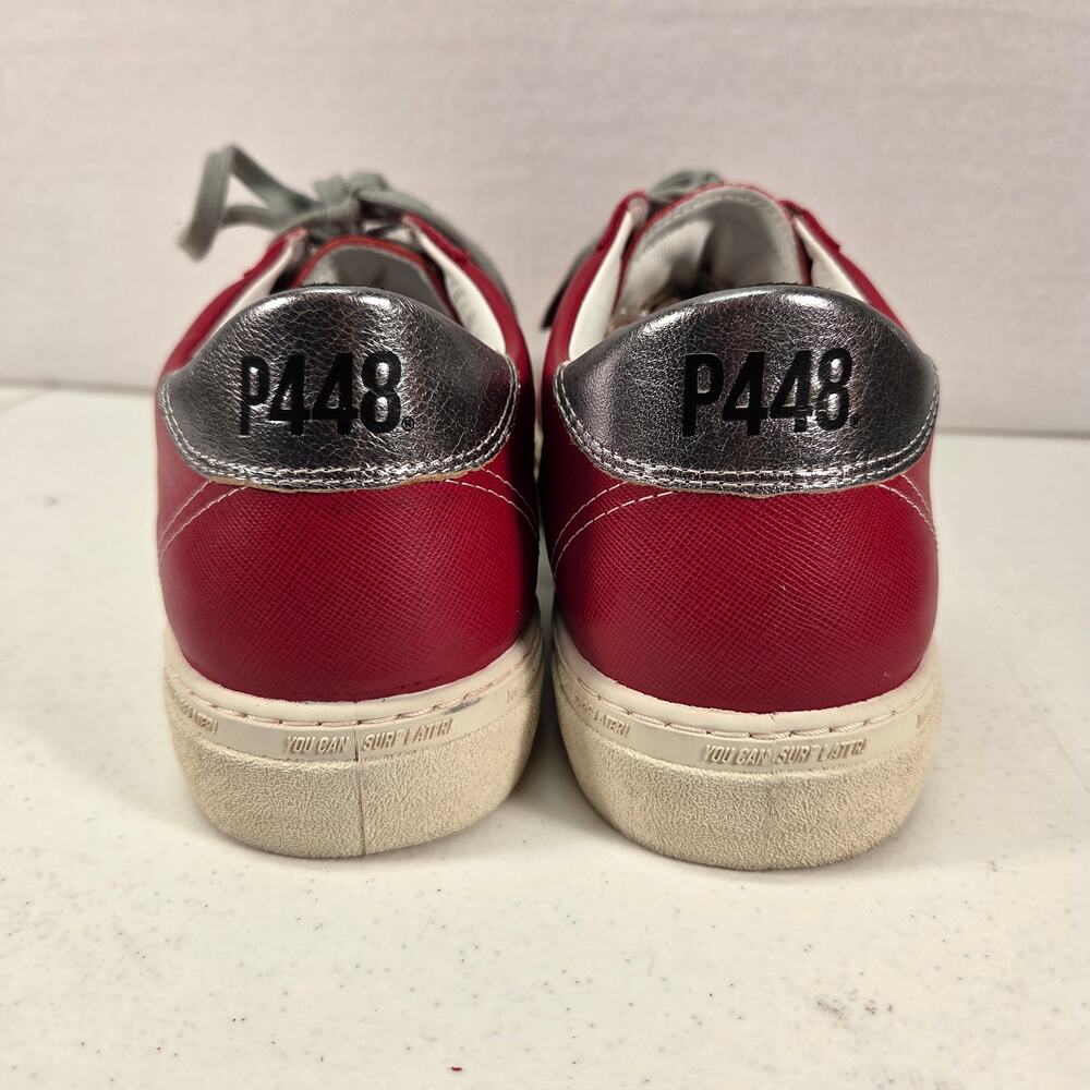 P448 Ruby Red Leather Suede Low Top Sneakers Gray Lace Shoes EU 42 NWOT - Picture 8 of 16